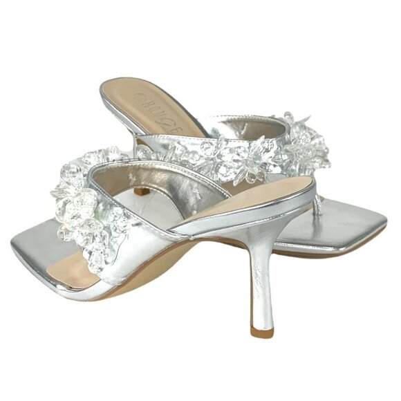 Rouge by Helium Thong Square Toe Stiletto Heel Women's Sandals Silver/Clear - Picture 10 of 11